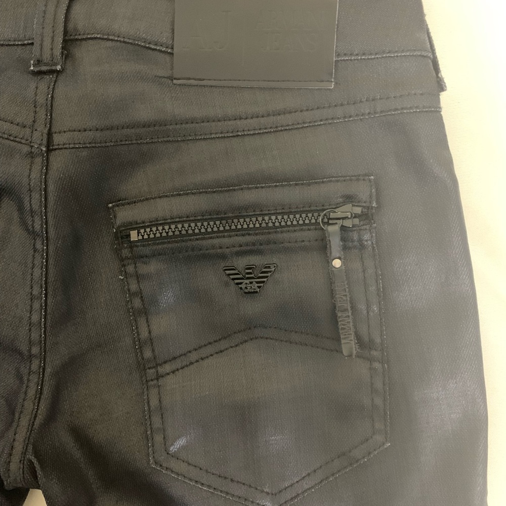 Leatherette Coated  Armani jeans in black
